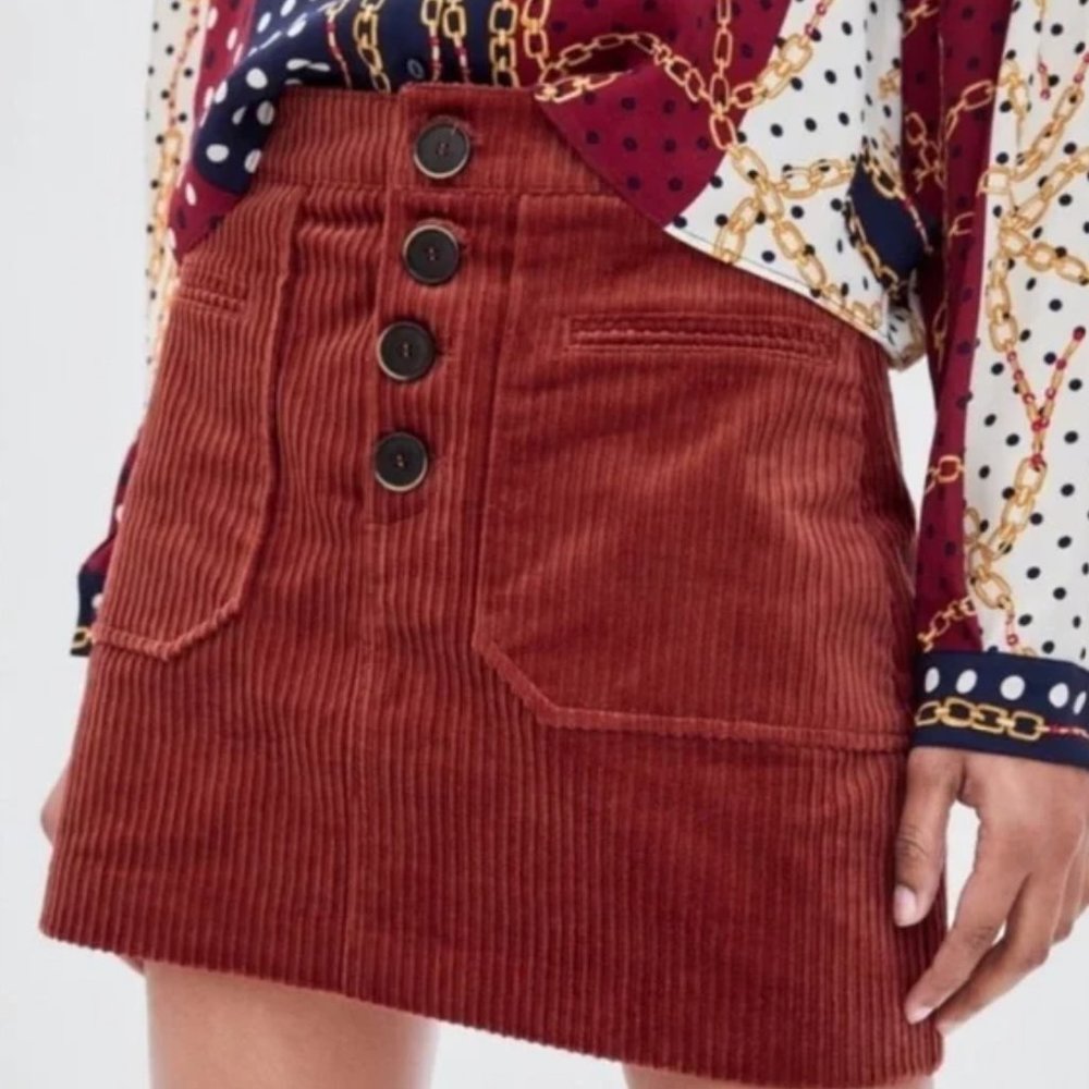 zara corduroy mini skirt with buttons